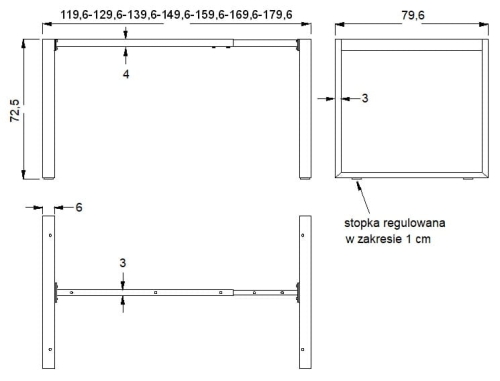 Stelaż ramowy stołu NY-131A/80, regulowany 120-180 cm, kolor alu - dimensions-80-PL.JPG