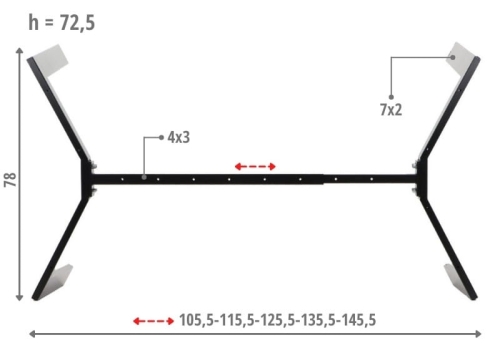 Stelaż ramowy NY-HF05RB czarny regulowany, głębokość 78 cm, długość 105-145 cm - STELAŻ RAMOWY NY-HF05RB-wymiary.jpg