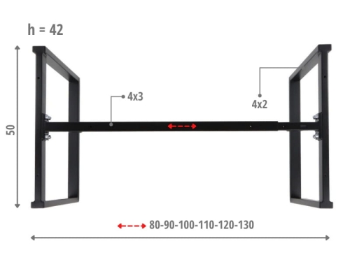 Stelaż do ławy do domu NY-L03 czarny, h-42 cm - STELAŻ RAMOWY NY-L03_wymiary.JPG