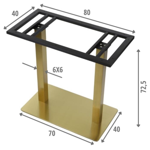 Podstawa stolika podwójna SH-3003-1/G, 70x40 cm, h=72.5 cm, złota - Podstawa stolika SH-3003-1/G, 70x40 cm, wysokość 72,5 cm w kolorze złotym