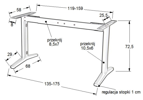 Stelaż metalowy stołu (biurka) z rozsuwaną belką STT-01, kolor grafitowo-czarny - Stelaż metalowy stołu (biurka) z rozsuwaną belką STT-01, kolor czarny
