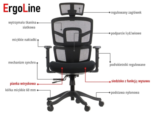 Fotel ergonomiczny TREX CZARNY podstawa nylonowa - 809afbcb0b532578a05fb249481c41a0