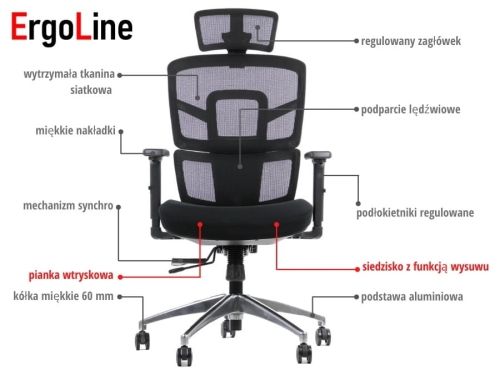 Fotel ergonomiczny TREX CZARNY podstawa aluminiowa - b9c465a14d9e18987f5ec142987b1d04