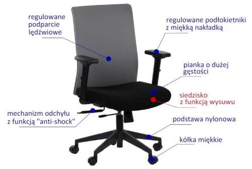 Fotel biurowy obrotowy RIVERTON F/L - oparcie tkaninowe, czarno-szary - Fotel biurowy obrotowy RIVERTON F/L - zagłówek, oparcie tkaninowe, czarno-szary