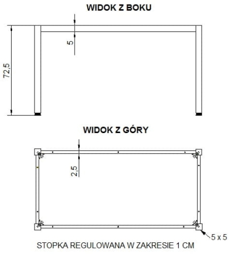 Stelaż ramowy stołu 156x66 cm, noga kwadratowa, kolor czarny - Ramowy stelaż biurka lub stołu z nogą kwadratową NY-A057/156/K - 156x66 cm, czarny