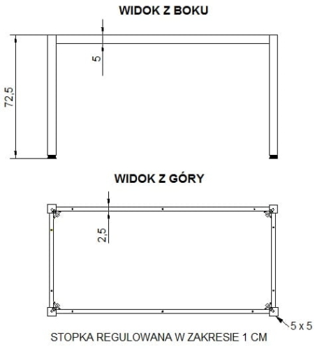 Stelaż ramowy stołu 116x56 cm, noga kwadratowa, kolor alu