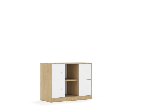 Regał Blox Base 110 2PP 4F1 1049x466x813 korpus dąb/4x front biały