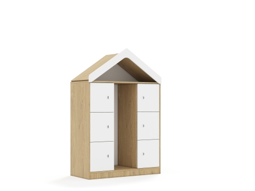 Regał na pojemniki Blox Base 110 3PG 6F1 z daszkiem 1049x466x1575 korpus dąb/6x front biały