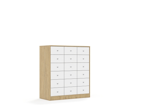 Regał Blox Base 110 3PP 12SB 6SS 1049x466x1165 korpus dąb/18x szuflada biała