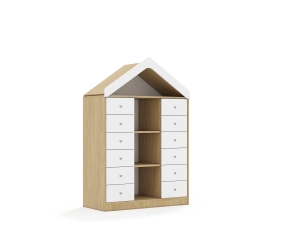Regał Blox Base 110 3PP 12SB z daszkiem 1049x466x1575 korpus dąb/12x szuflada biała