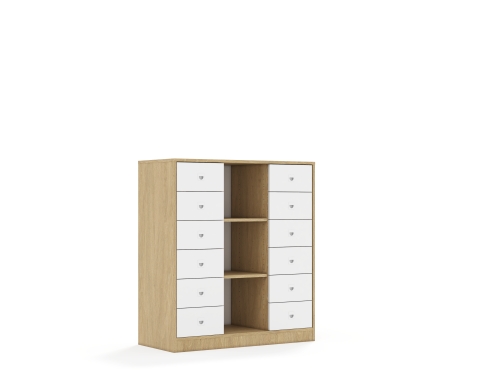 Regał Blox Base 110 3PP 12SB 1049x466x1165 korpus dąb/12x szuflada biała