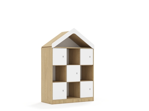 Regał Blox Base 110 3PP 5F1 z daszkiem 1049x466x1575 korpus dąb/5x front biały