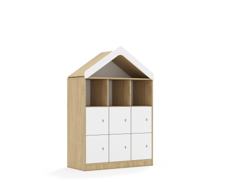Regał Blox Base 110 3PP 6F1 z daszkiem 1049x466x1575 korpus dąb/6x front biały
