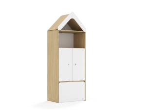 Regał Blox Base 70 4P 2F2 ze skrzynią i daszkiem 706x466x1927 korpus dąb/2x front biały
