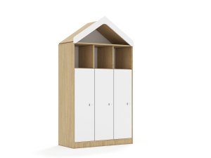 Regał Blox Base 110 4PP 3F3 z daszkiem 1049x466x1927 korpus dąb/3x front biały