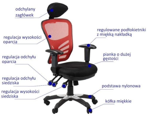 Fotel biurowy gabinetowy HG-0001H/CZERWONY krzesło biurowe obrotowe