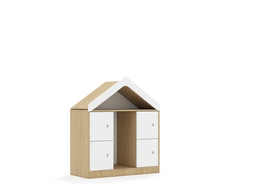 Regał na pojemniki Blox Base 110 2PG 4F1 z daszkiem 1049x466x1223 korpus dąb/4x front biały - cb07d49673142d6cbff4a8f067ce3129