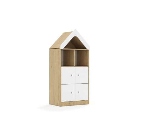 Regał Blox Base 70 3PP 4F1 z daszkiem 706x466x1575 korpus dąb/4x front biały - 0c6c61fd0f2c8f666f498d2c2f83d154