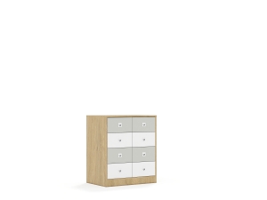 Szafa Blox Colours 70 2PP 8SB 706x466x813 korpus dąb/4x szuflada biała i 4x szuflada jasna szara