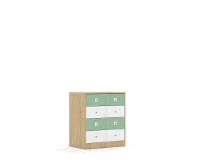 Szafa Blox Colours 70 2PP 8SB 706x466x813 korpus dąb/4x szuflada biała i 4x szuflada pastelowa zielona