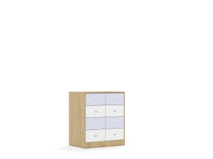 Szafa Blox Colours 70 2PP 8SB 706x466x813 korpus dąb/4x szuflada biała i 4x szuflada pastelowa fioletowa