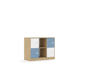 Regał Blox Colours 110 2PP 4F1 1049x466x813 korpus dąb/2x front biały i 2x front pastelowy niebieski