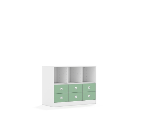 Regał Blox Colours 110 2PP 4SB 2SS 1049x466x813 korpus biały/6x szuflada pastelowa zielona