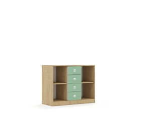 Regał Blox Colours 110 2PP 4SS 1049x466x813 korpus dąb/4x szuflada pastelowa zielona