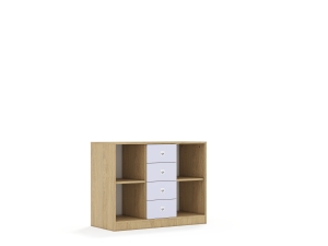 Regał Blox Colours 110 2PP 4SS 1049x466x813 korpus dąb/4x szuflada pastelowa fioletowa