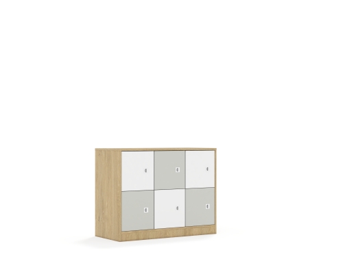 Szafa Blox Colours 110 2PP 6F1 1049x466x813 korpus dąb/3x front biały i 3x front jasny szary