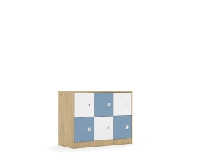 Szafa Blox Colours 110 2PP 6F1 1049x466x813 korpus dąb/3x front biały i 3x front pastelowy niebieski