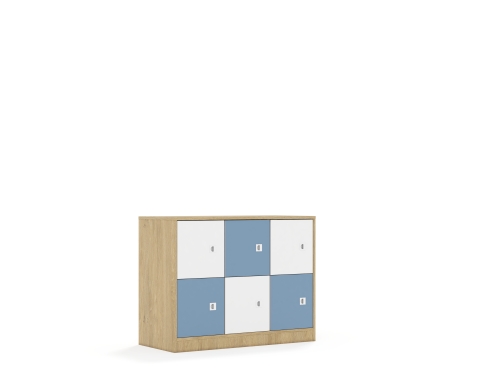 Szafa Blox Colours 110 2PP 6F1 1049x466x813 korpus dąb/3x front biały i 3x front pastelowy niebieski