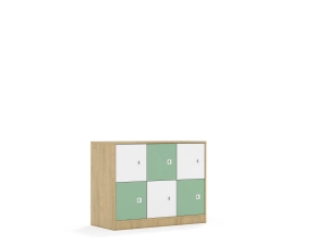 Szafa Blox Colours 110 2PP 6F1 1049x466x813 korpus dąb/3x front biały i 3x front pastelowy zielony