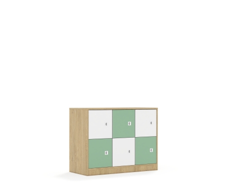 Szafa Blox Colours 110 2PP 6F1 1049x466x813 korpus dąb/3x front biały i 3x front pastelowy zielony