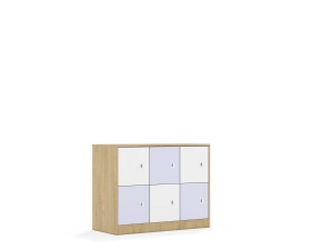 Szafa Blox Colours 110 2PP 6F1 1049x466x813 korpus dąb/3x front biały i 3x front pastelowy fioletowy
