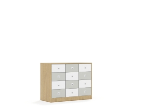 Szafa Blox Colours 110 2PP 8SB 4SS 1049x466x813 korpus dąb/6x szuflada biała i 6x szuflada jasna szara