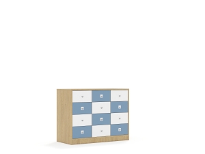 Szafa Blox Colours 110 2PP 8SB 4SS 1049x466x813 korpus dąb/6x szuflada biała i 6x szuflada pastelowa niebieska
