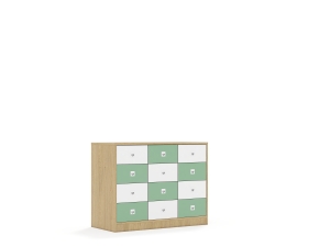 Szafa Blox Colours 110 2PP 8SB 4SS 1049x466x813 korpus dąb/6x szuflada biała i 6x szuflada pastelowa zielona