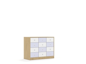 Szafa Blox Colours 110 2PP 8SB 4SS 1049x466x813 korpus dąb/6x szuflada biała i 6x szuflada pastelowa fioletowa