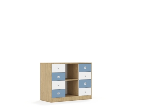 Regał Blox Colours 110 2PP 8SB 1049x466x813 korpus dąb/4x szuflada biała i 4x szuflada pastelowa niebieska