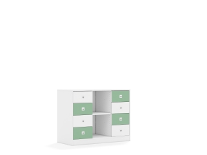 Regał Blox Colours 110 2PP 8SB 1049x466x813 korpus biały/4x szuflada biała i 4x szuflada pastelowa zielona