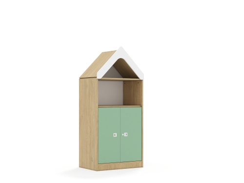 Regał Blox Colours 70 3P 2F2 z daszkiem 706x466x1575 korpus dąb/2x front pastelowy zielony
