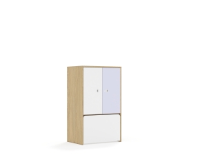 Regał Blox Colours 70 3P 2F2 ze skrzynią 706x466x1165 korpus dąb/1x front biały i 1x front pastelowy fioletowy