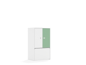 Regał Blox Colours 70 3P 2F2 ze skrzynią 706x466x1165 korpus biały/1x front biały i 1x front pastelowy zielony