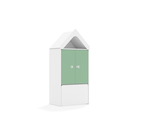 Regał Blox Colours 70 3P 2F2 ze skrzynią i daszkiem 706x466x1575 korpus biały/2x front pastelowy zielony