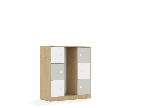 Regał na pojemniki Blox Colours 110 3PG 6F1 1049x466x1165 korpus dąb/3x front biały i 3x front jasny szary - f7228b9f28127c1c2799620ab09186db