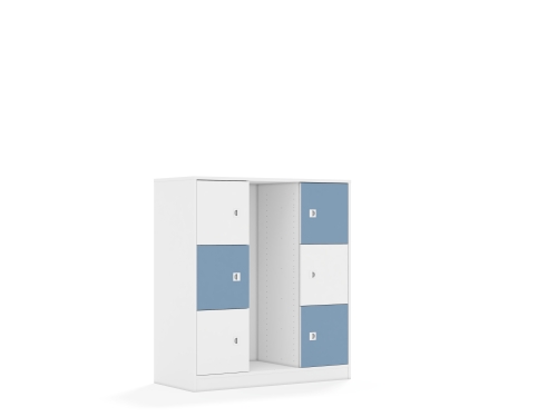 Regał na pojemniki Blox Colours 110 3PG 6F1 1049x466x1165 korpus biały/3x front biały i 3x front pastelowy niebieski - 874862dbcbae5665d42882e8f4e1876f