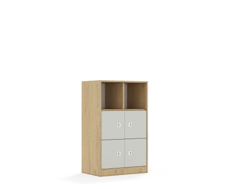 Regał Blox Colours 70 3PP 4F1 706x466x1165 korpus dąb/4x front jasny szary