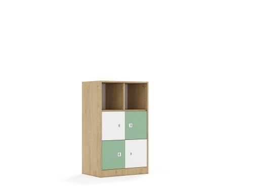 Regał Blox Colours 70 3PP 4F1 706x466x1165 korpus dąb/2x front biały i 2x front pastelowy zielony - fab5c16335ec042d80e2574fa725ff8a