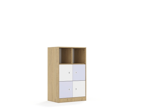 Regał Blox Colours 70 3PP 4F1 706x466x1165 korpus dąb/2x front biały i 2x front pastelowy fioletowy